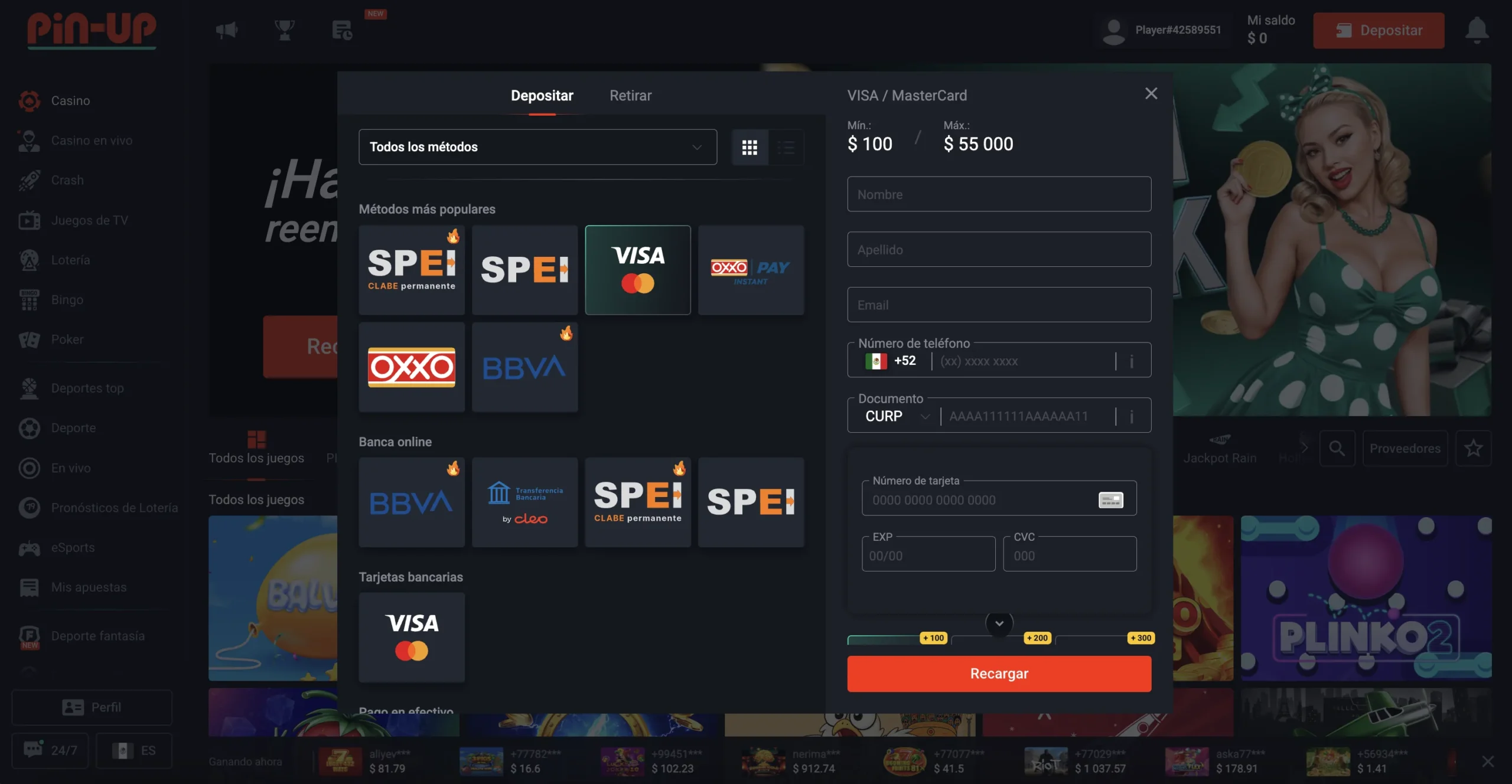 Pin Up Casino Depósitos
