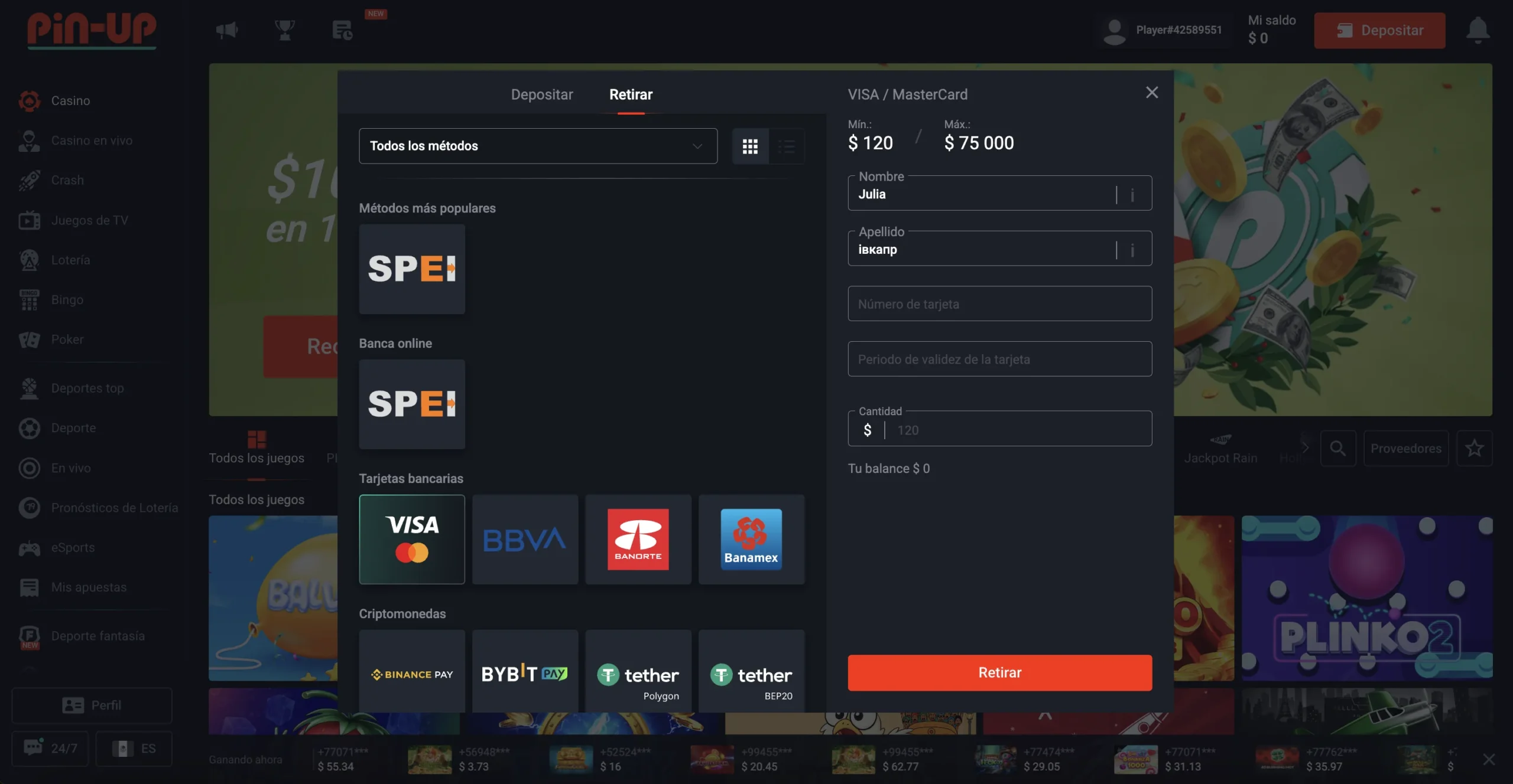 Pin Up Casino Depósitos
